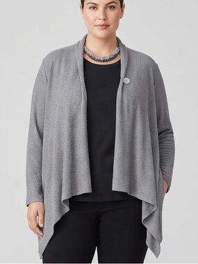 SUNDAY Open Front Grey & Metallic Gold Draped Cardigan 1X